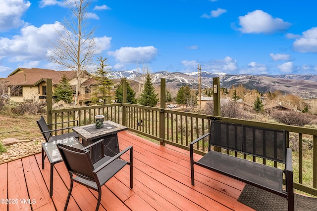 deck with a mountain view