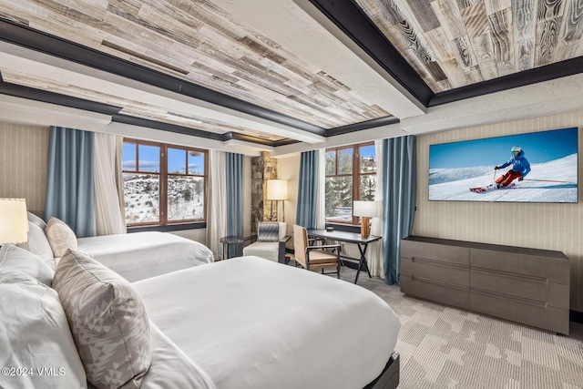 130 Daybreak Rdg Unit Hs613, Avon, CO 81620 - carpeted bedroom with a raised ceiling, wood ceiling, and multiple windows