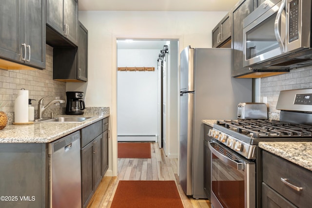 909 Red Sandstone Rd Unit B2, Vail, CO 81657 - kitchen featuring appliances with stainless steel finishes, baseboard heating, a sink, and decorative backsplash