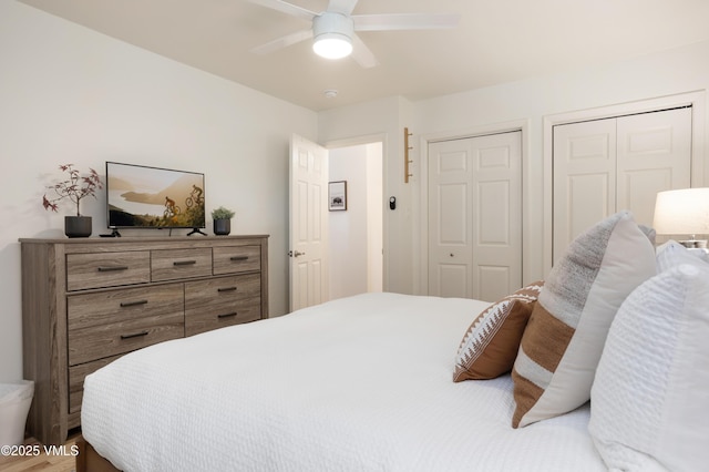 909 Red Sandstone Rd Unit B2, Vail, CO 81657 - bedroom featuring multiple closets and a ceiling fan