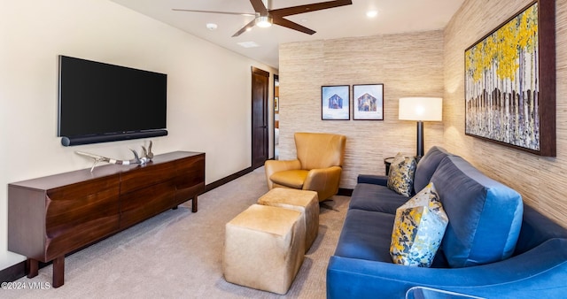 367 Hunters View Ln, Eagle, CO 81631 - living area with carpet floors, ceiling fan, baseboards, and recessed lighting