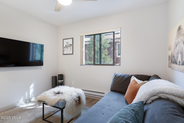 1552 Matterhorn Cir Unit 9, Vail, CO 81657 - living room with baseboard heating, a ceiling fan, and baseboards