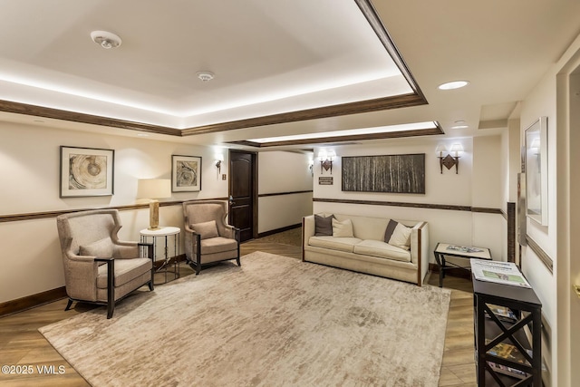 9 Vail Rd Unit 1J, Vail, CO 81657 - living room with a raised ceiling, light wood-type flooring, and recessed lighting