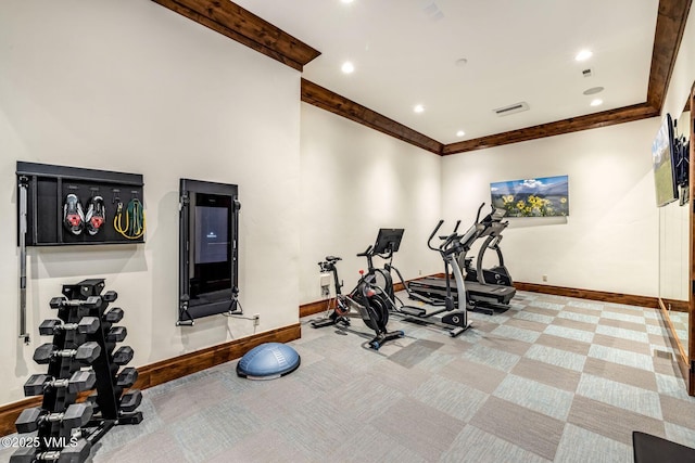 exercise room featuring carpet flooring