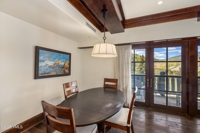 1 Willow Bridge Rd Unit 36, Vail, CO 81657 - dining space featuring french doors, wood-type flooring, baseboards, and recessed lighting