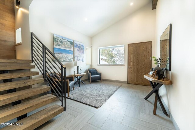 interior space featuring high vaulted ceiling