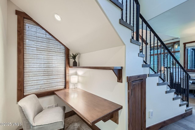 44 Conestoga Cir, Edwards, CO 81632 - staircase with lofted ceiling and wood finished floors