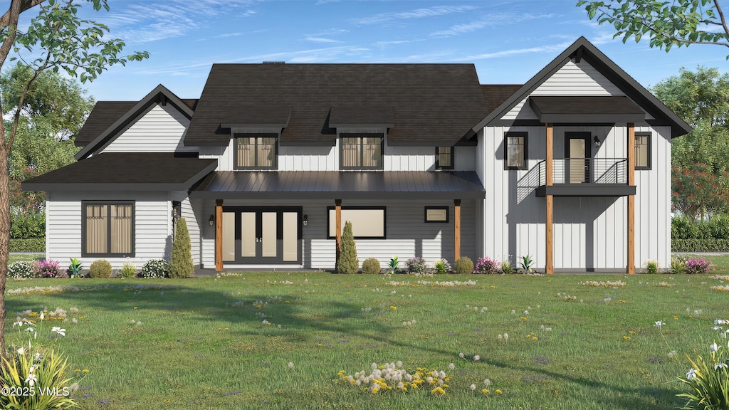 53 Sawmill Cir, Eagle, CO 81631 - modern farmhouse featuring board and batten siding, a front lawn, and a balcony