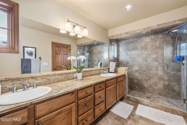 107 Lions Ln, Minturn, CO 81645 - full bath featuring a sink, a shower stall, and double vanity