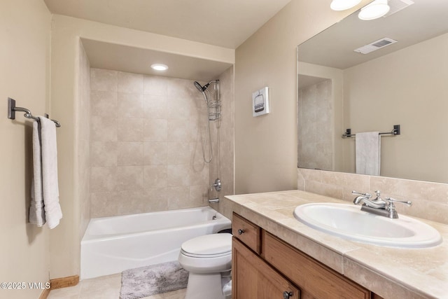 107 Lions Ln, Minturn, CO 81645 - bathroom with visible vents, tile patterned floors, toilet, vanity, and shower / tub combination