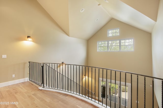 88 E Double Hitch, Eagle, CO 81631 - hallway featuring high vaulted ceiling, wood finished floors, and baseboards