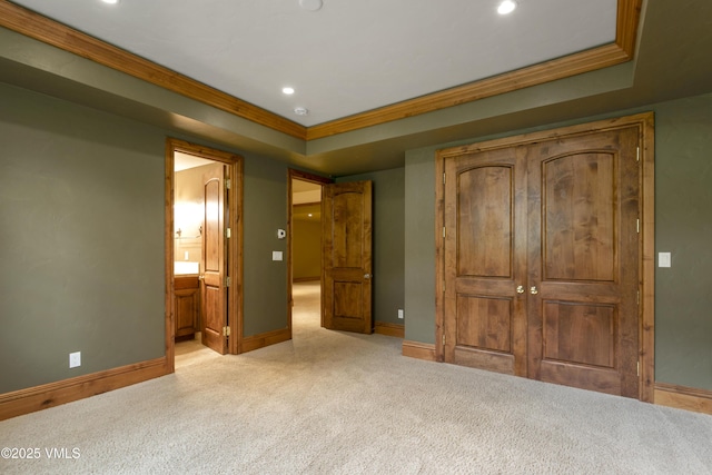 88 E Double Hitch, Eagle, CO 81631 - unfurnished bedroom featuring baseboards, light carpet, recessed lighting, crown molding, and connected bathroom