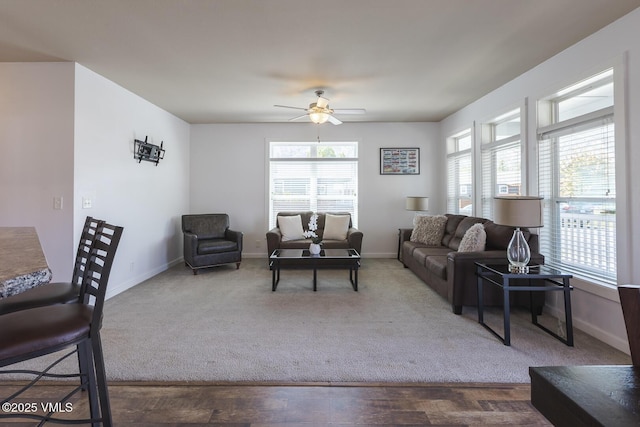 44 Salmon Loop, Gypsum, CO 81637 - living area with baseboards, a ceiling fan, and carpet