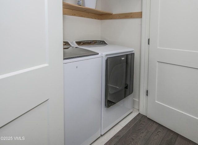 1133 Main St, Minturn, CO 81645 - clothes washing area with light wood-type flooring, washer and clothes dryer, and laundry area