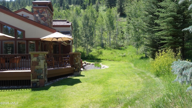 view of yard featuring a wooden deck