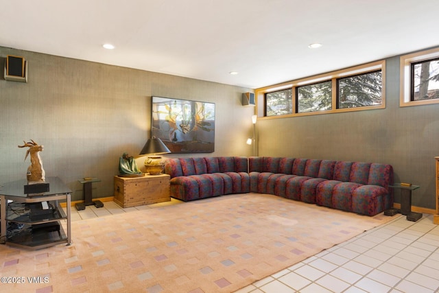 living room with light tile patterned flooring