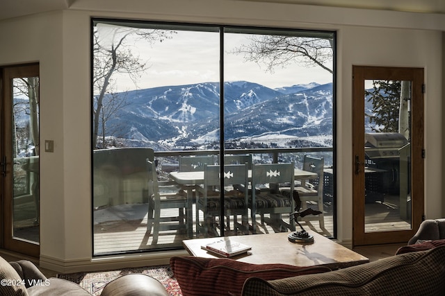 4747 Wildridge Rd, Avon, CO 81620 - doorway to outside featuring a mountain view and a healthy amount of sunlight
