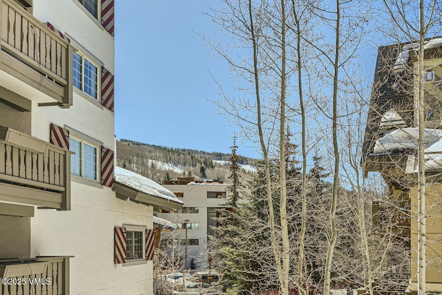 view of snow covered building