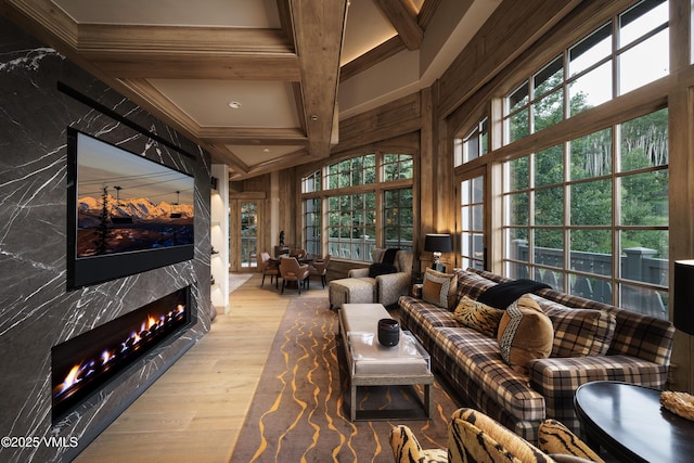 17 Chateau Ln Unit 501, Beaver Creek, CO 81620 - sunroom featuring coffered ceiling, beamed ceiling, healthy amount of natural light, and french doors