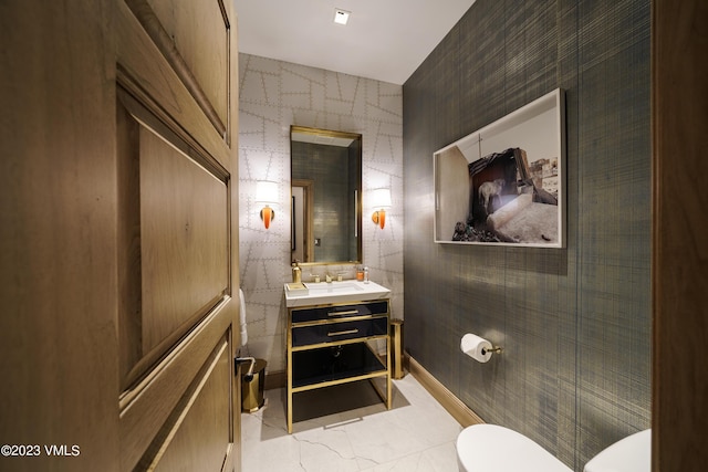 17 Chateau Ln Unit 501, Beaver Creek, CO 81620 - half bathroom featuring marble finish floors and vanity