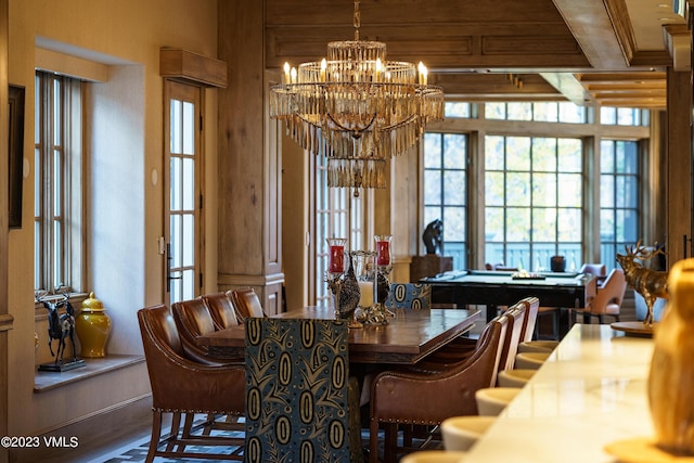 17 Chateau Ln Unit 501, Beaver Creek, CO 81620 - dining area with healthy amount of natural light, billiards table, and a chandelier