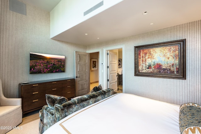 17 Chateau Ln Unit 501, Beaver Creek, CO 81620 - bedroom with wallpapered walls, recessed lighting, and light wood-type flooring