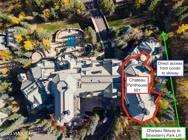 17 Chateau Ln Unit 501, Beaver Creek, CO 81620 - aerial overview of property's location with property parcel outlined