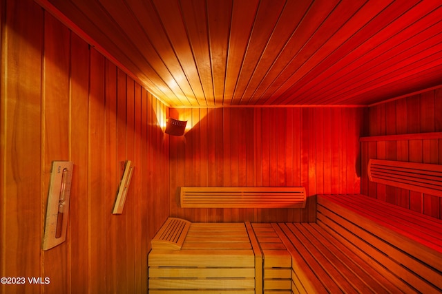 17 Chateau Ln Unit 501, Beaver Creek, CO 81620 - sauna / steam room featuring wood ceiling and wooden walls