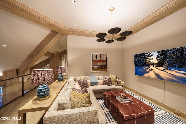 17 Chateau Ln Unit 501, Beaver Creek, CO 81620 - living area featuring a chandelier, wood finished floors, crown molding, and recessed lighting