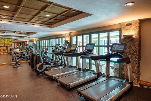 17 Chateau Ln Unit 501, Beaver Creek, CO 81620 - exercise room featuring coffered ceiling and recessed lighting