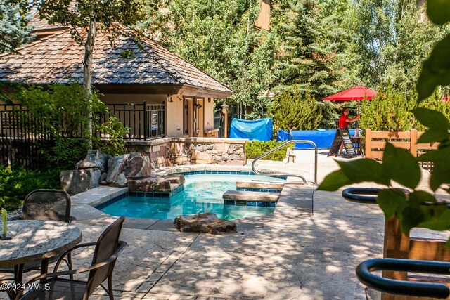 view of swimming pool with a patio area