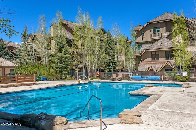 view of swimming pool featuring a patio area