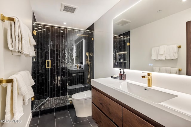 684 W Lionshead Cir Unit 302, Vail, CO 81657 - full bath with vanity, tile patterned flooring, a shower stall, and recessed lighting