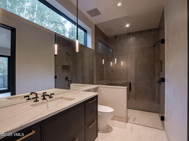 307 Rockledge Rd, Vail, CO 81657 - full bath with vanity, a shower stall, tile patterned floors, and recessed lighting