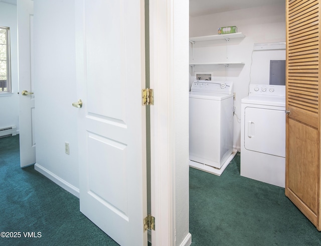205 Crazy Horse Pt Unit 205, Edwards, CO 81632 - laundry area with dark colored carpet and separate washer and dryer