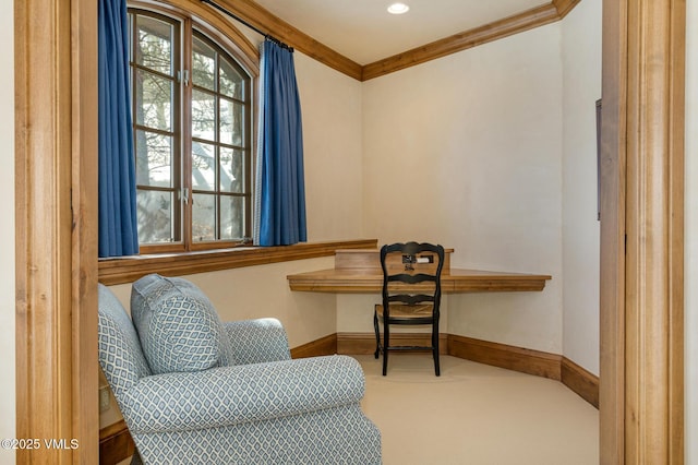 312 Holden Rd, Beaver Creek, CO 81620 - sitting room featuring crown molding, carpet floors, baseboards, and recessed lighting