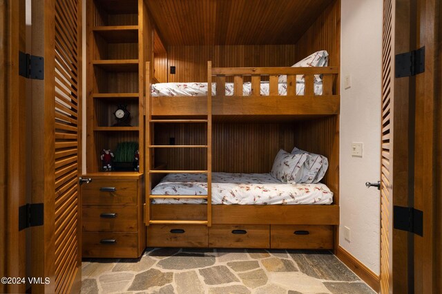 bedroom with wooden ceiling