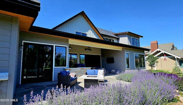 146 Robins Egg Ln, Eagle, CO 81631 - rear view of property with an outdoor fire pit, a patio, and board and batten siding