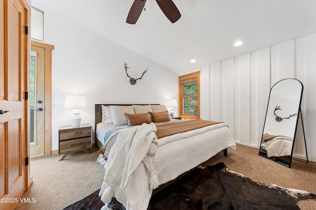 4254 Columbine Way Unit 9, Vail, CO 81657 - bedroom with carpet floors, recessed lighting, a ceiling fan, and vaulted ceiling