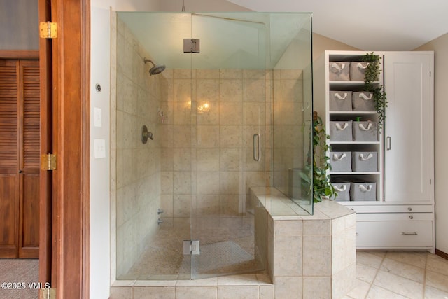 bathroom with a stall shower