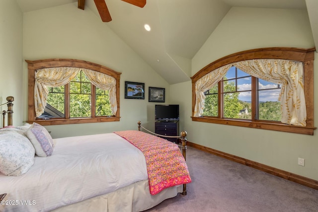 1006 Chiming Bells, Avon, CO 81620 - carpeted bedroom with lofted ceiling, multiple windows, ceiling fan, and recessed lighting