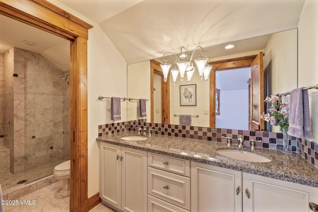1006 Chiming Bells, Avon, CO 81620 - full bathroom featuring a stall shower, double vanity, a chandelier, and recessed lighting
