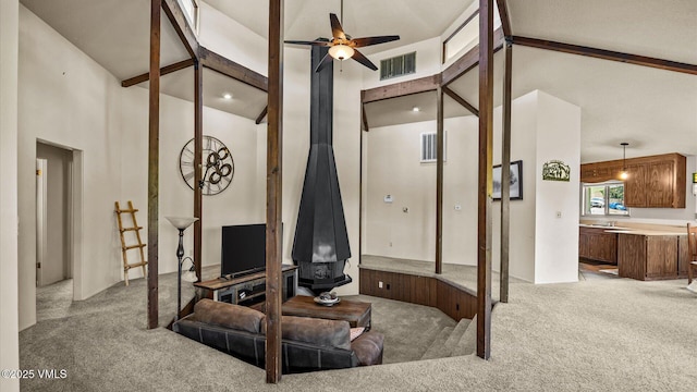 541 20 1/2 Rd, Grand Junction, CO 81505 - carpeted living area with ceiling fan and high vaulted ceiling