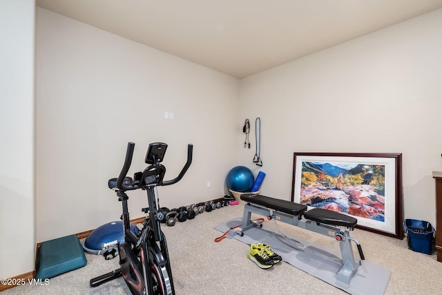 exercise area with carpet and baseboards