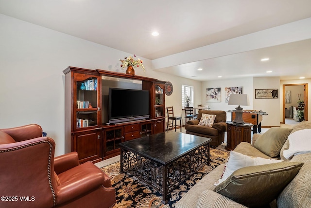 living room featuring recessed lighting