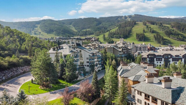 drone / aerial view with a mountain view