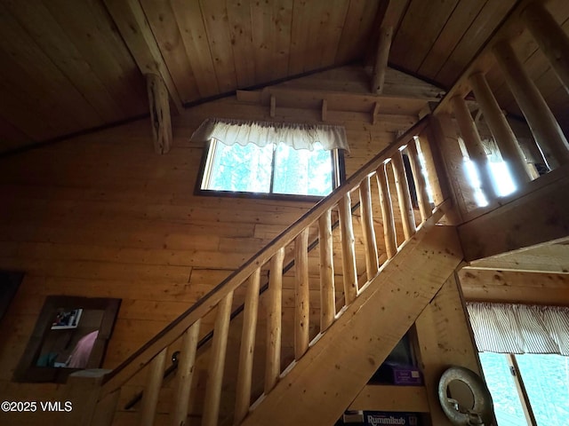1234 6th St, Eagle, CO 81631 - stairs with vaulted ceiling and wooden ceiling