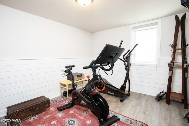 349 Whiting Rd, Eagle, CO 81631 - exercise room featuring wood finished floors and wood walls