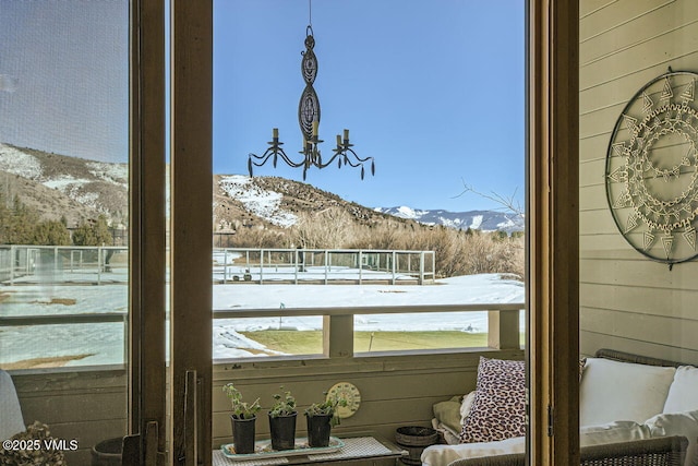 interior space with a mountain view