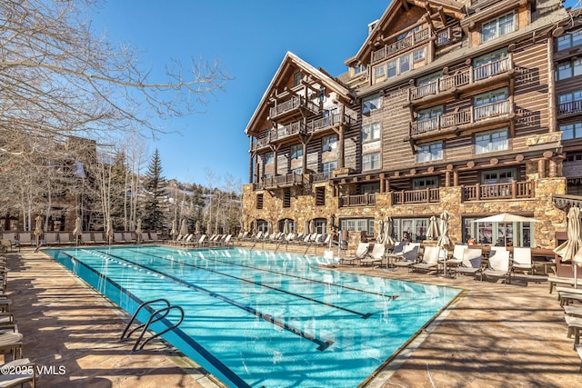 view of pool featuring a patio